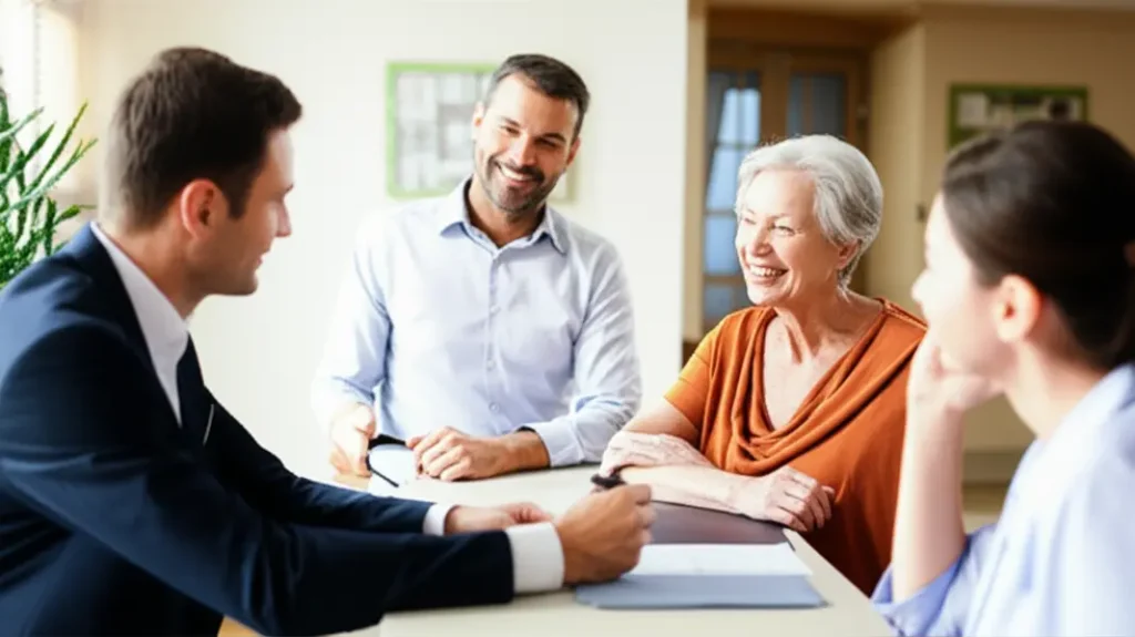 Família debatendo sobre cuidados para seu familiar idoso.